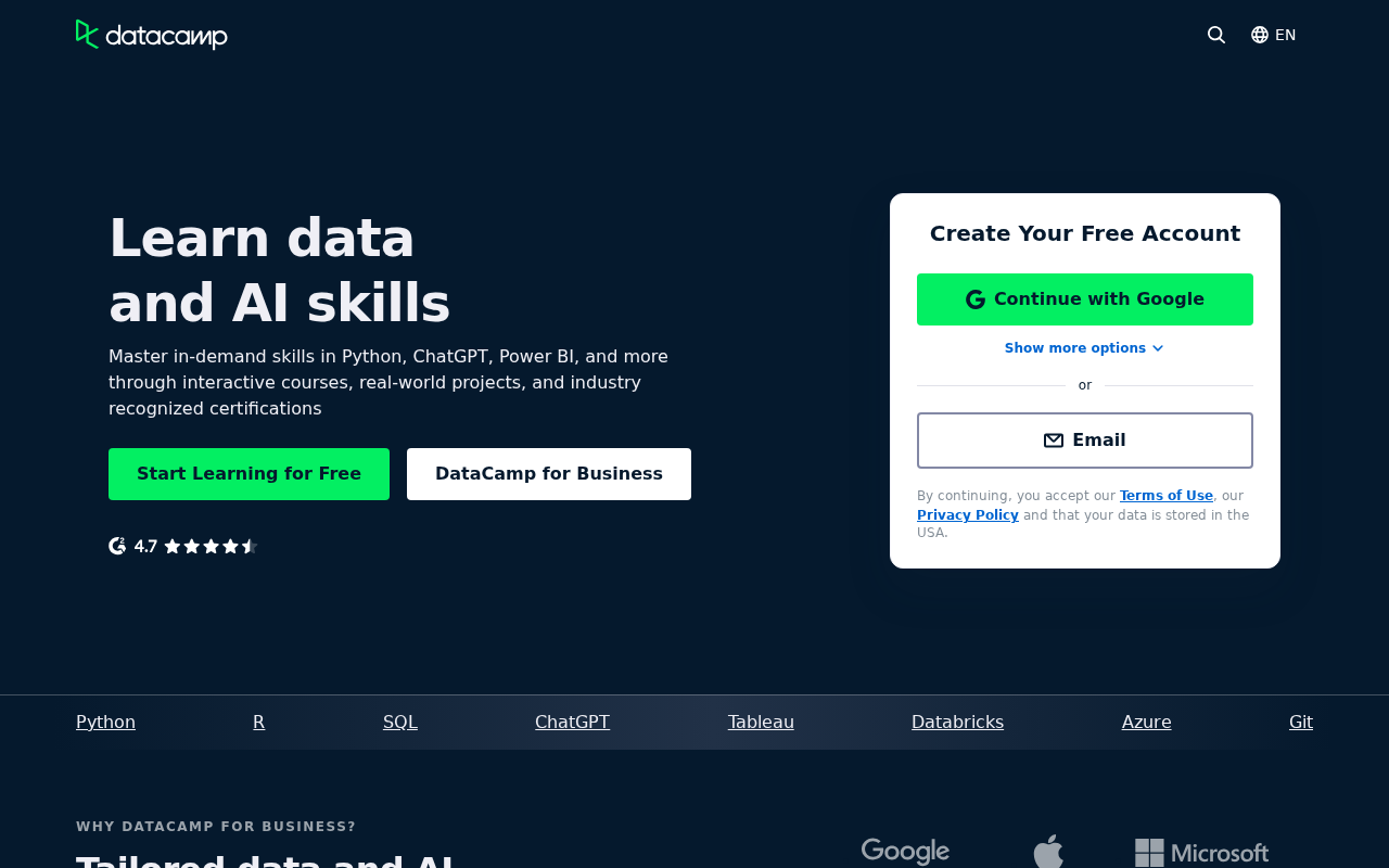 Screenshot of datacamp.com