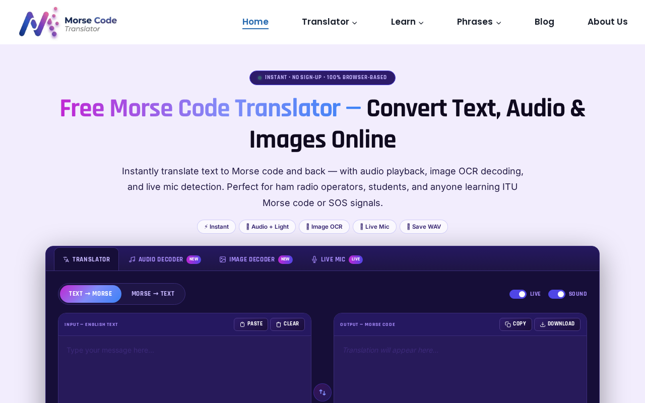 Captured page preview of morsecodetrranslator.com