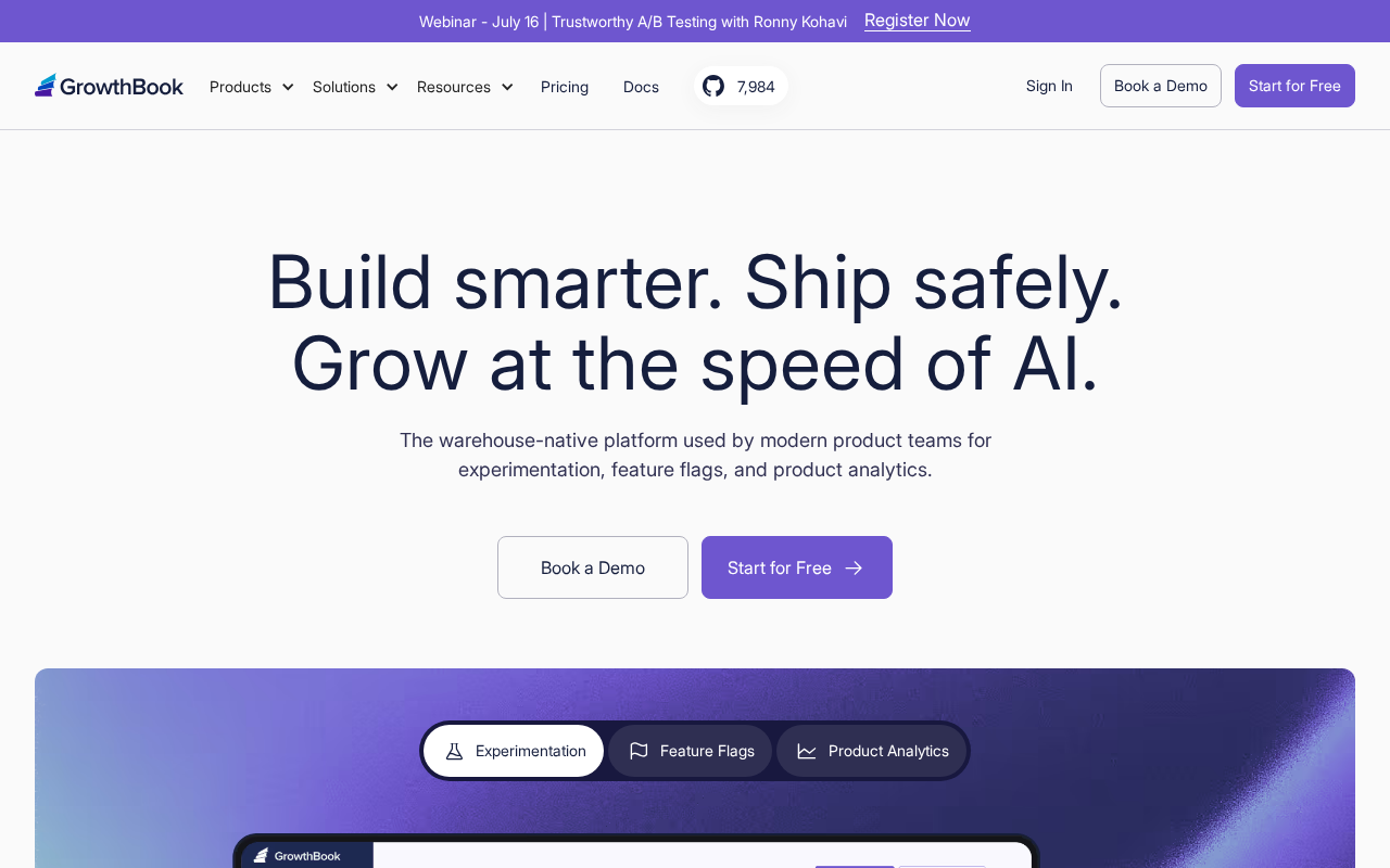 Screenshot of growthbook.io