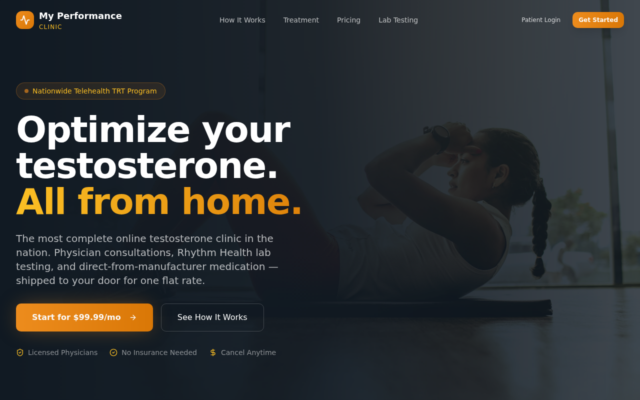 Screenshot of myperformanceclinics.com