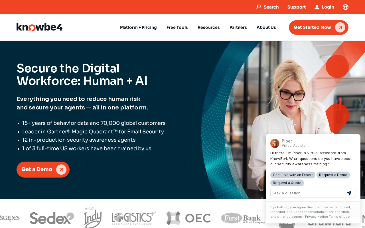 Screenshot of knowbe4.com