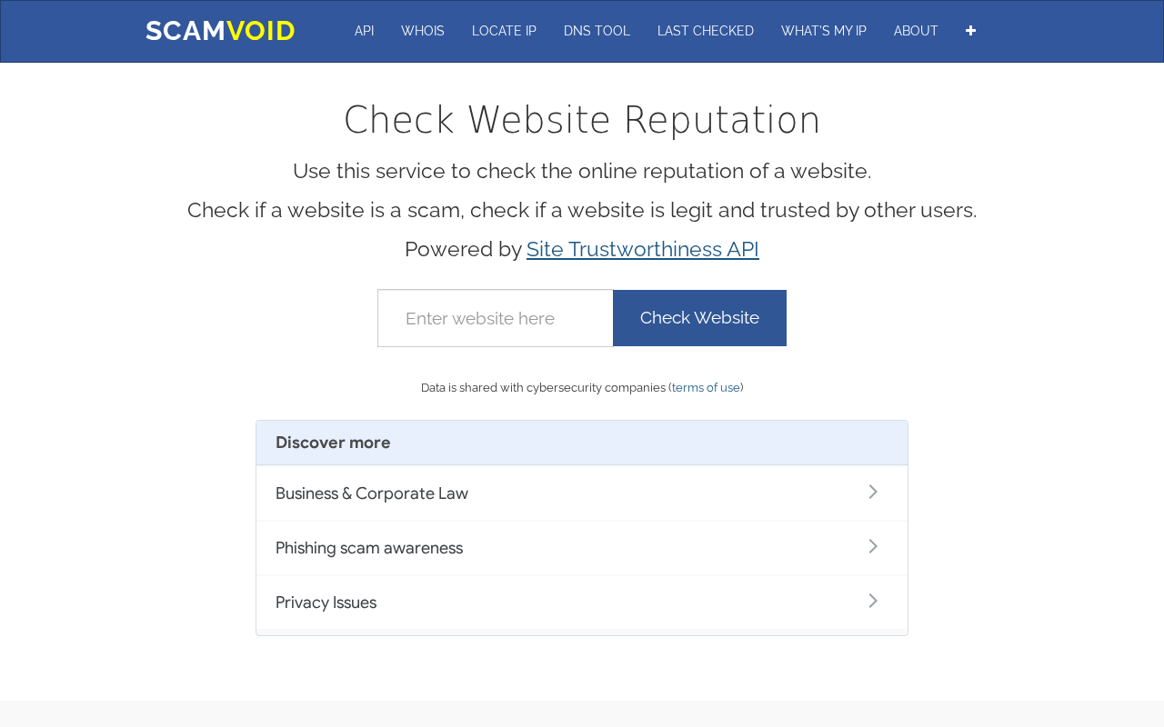 Screenshot of scamvoid.net