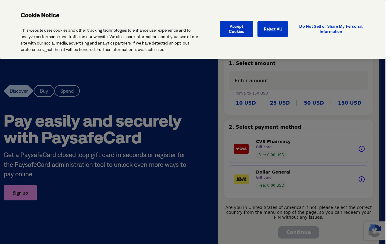 Screenshot of paysafecard.com
